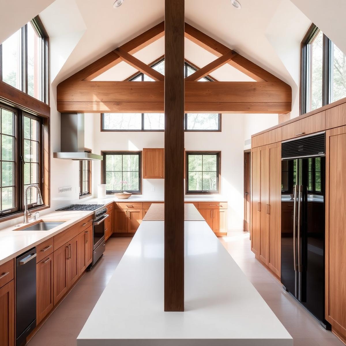 Open-concept kitchen renovation with oak cabinetry
